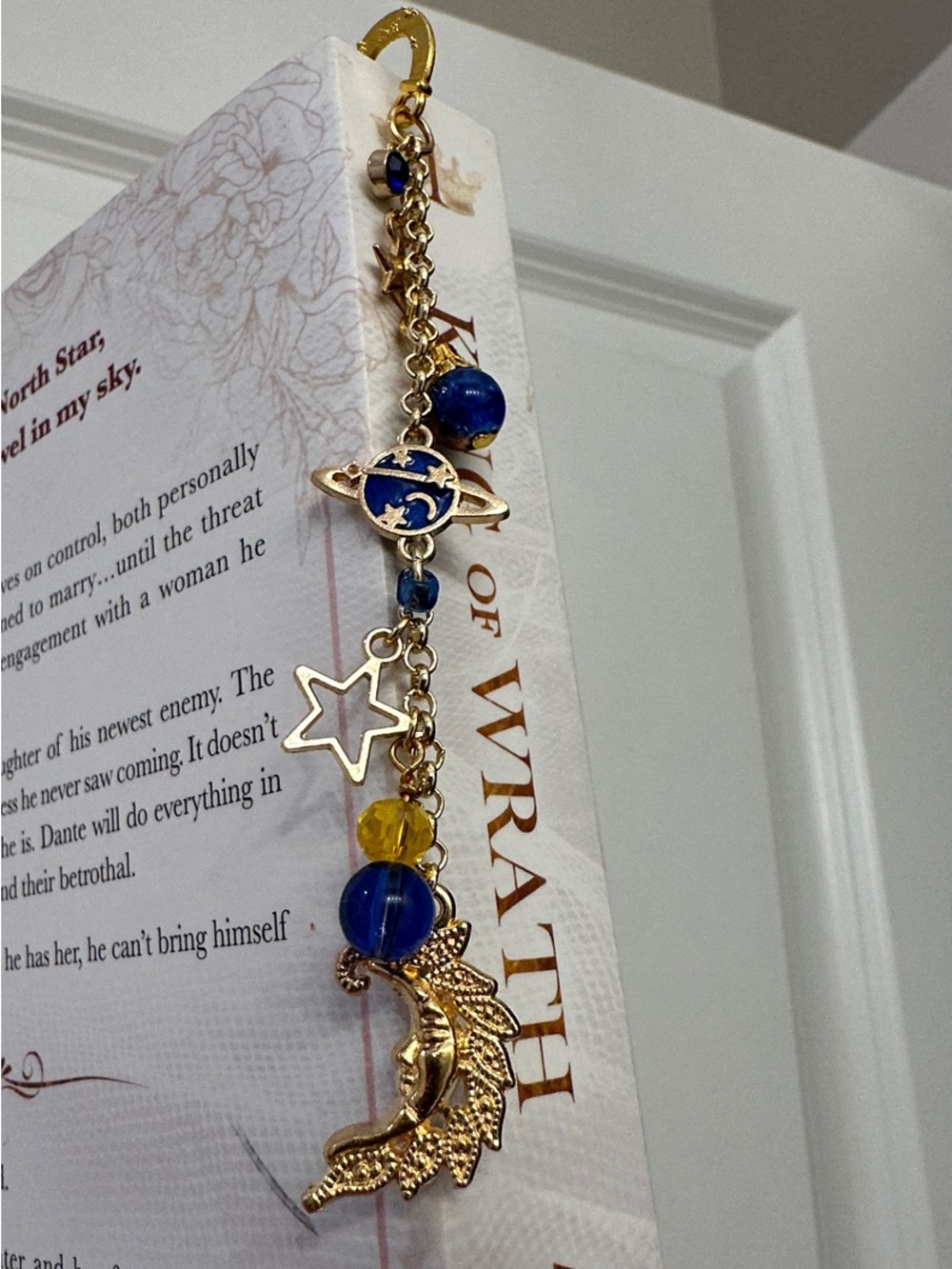 Gold and Blue Celestial Charm Bookmark
